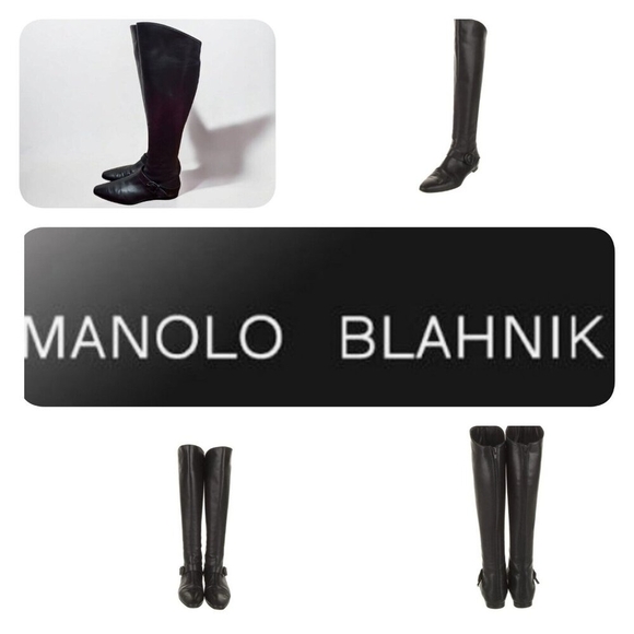 MANOLO BLAHNIK Size 36/US 6 Black Leather Low-Heeled Tall Back- Zip Boot… - Picture 1 of 15